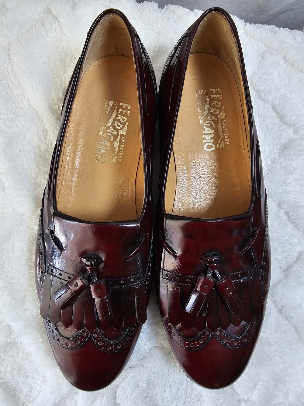 Salvatore Ferragamo Men’s Burgundy Tassel Kiltie Loafers Sz 10 1/2